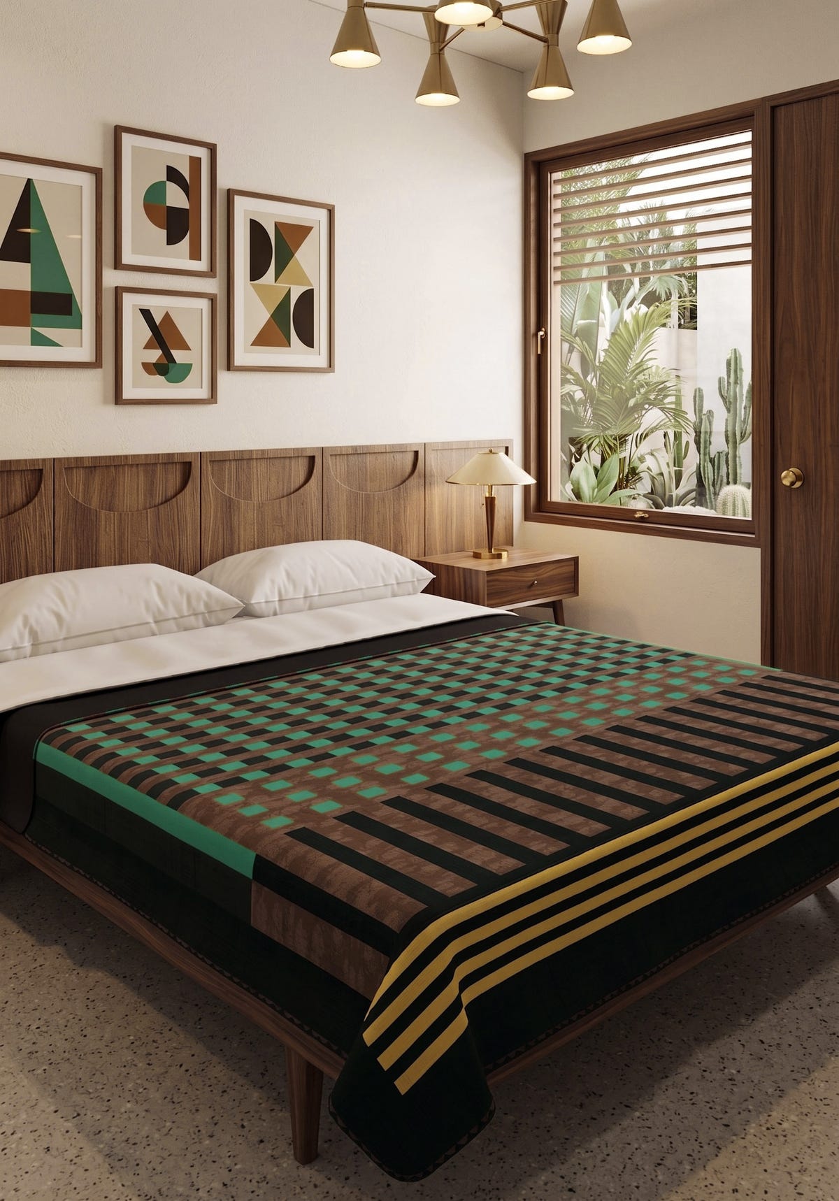 Quillon Black Green Checkered Blanket