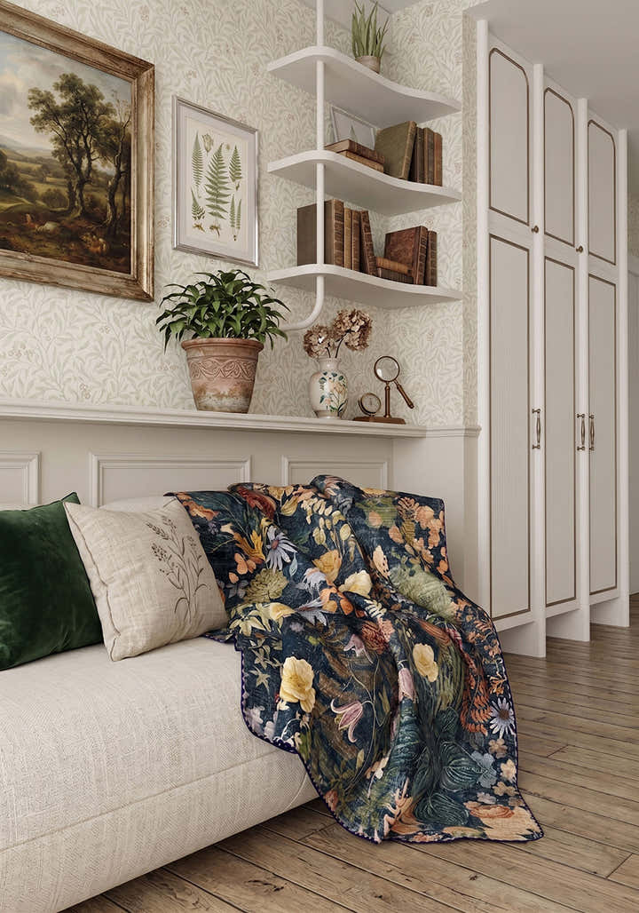 Everly Blue Floral Blanket