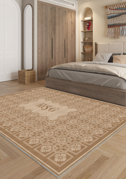 Marisa Beige Customizable Monogram Rug