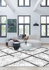 Freya White Geometric Washable Rug