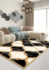 Zoe Gold Bordered Black and White Rug