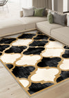 Zoe Gold Bordered Black and White Rug