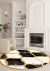 Zoe Gold Bordered Black and White Rug