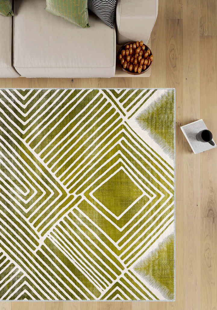 Bram Olive Green Striped Washable Rug