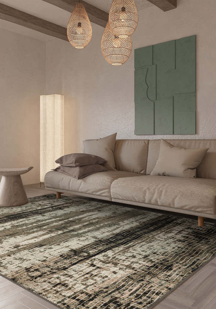 Anna Washable Abstract Green Rug