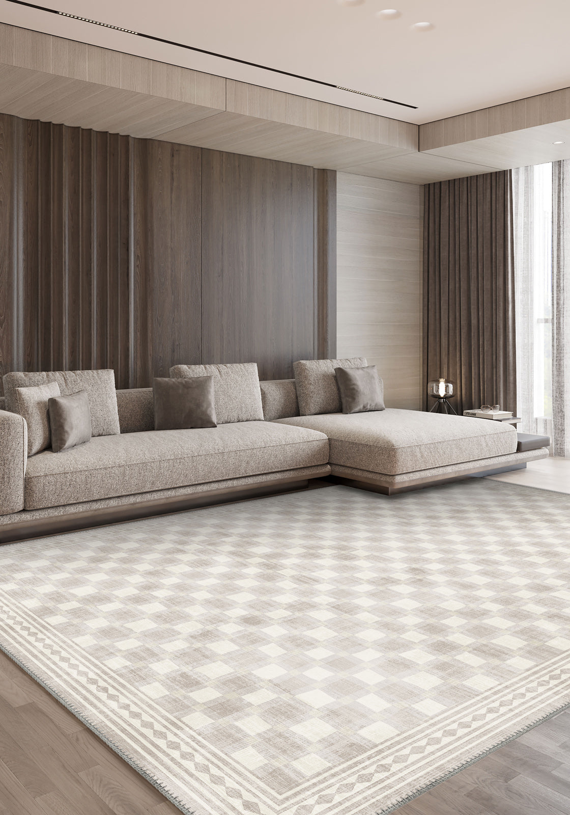 Modern living room rug in cream and ivory.