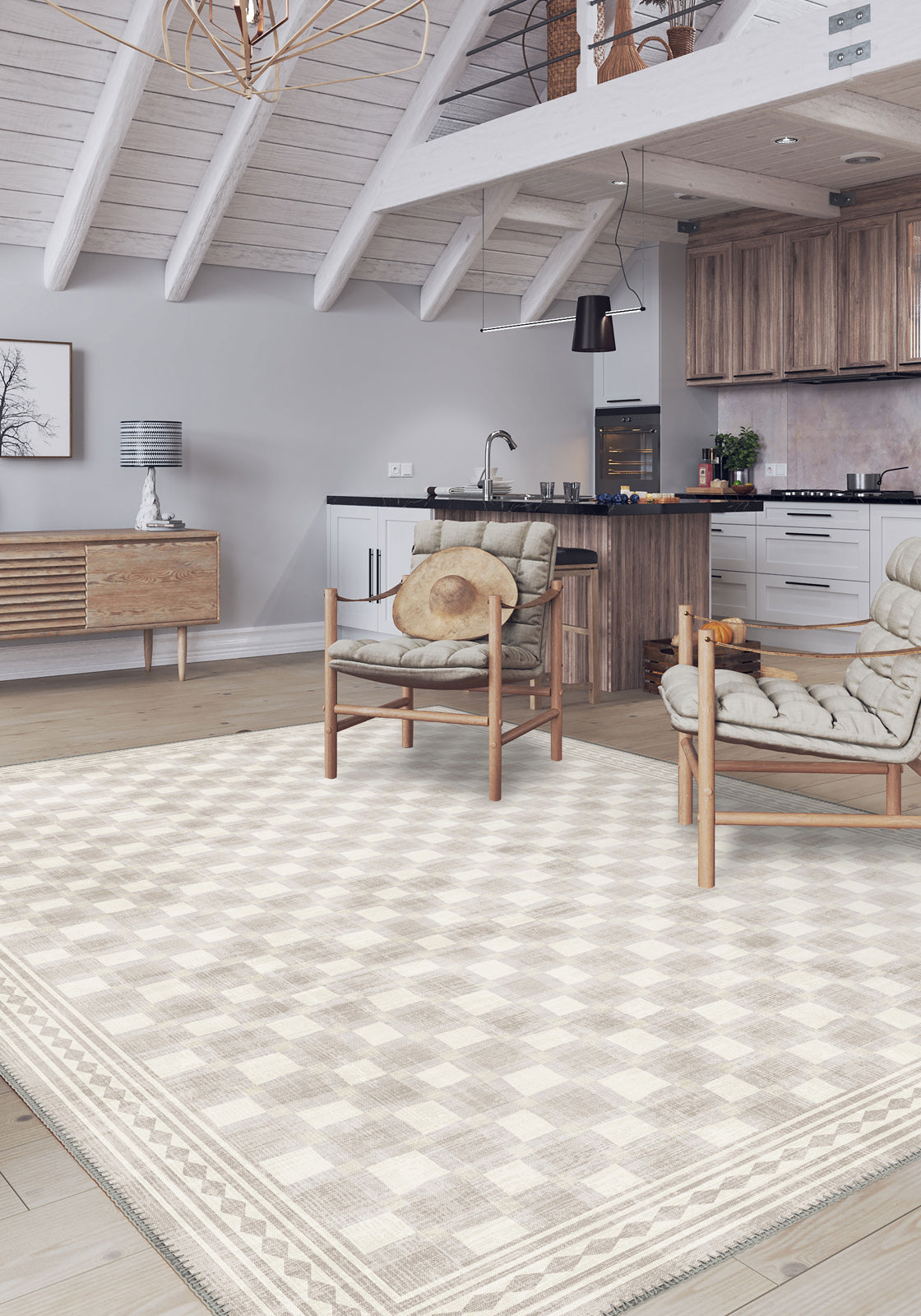 Minimalist cream rug for living room.