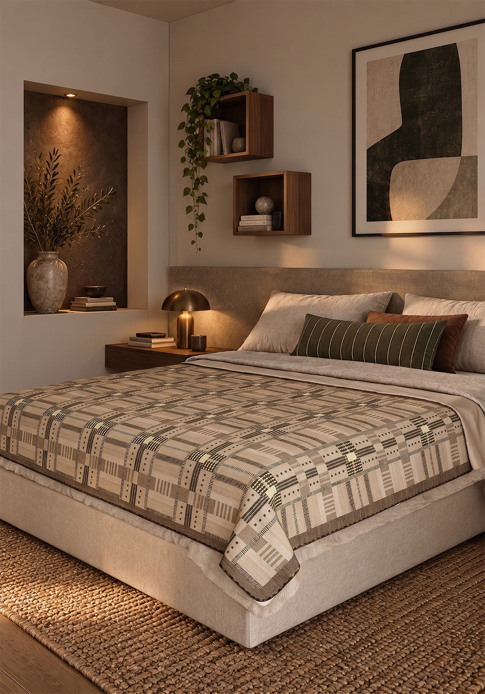 Sloane Beige Plaid Throw Blanket