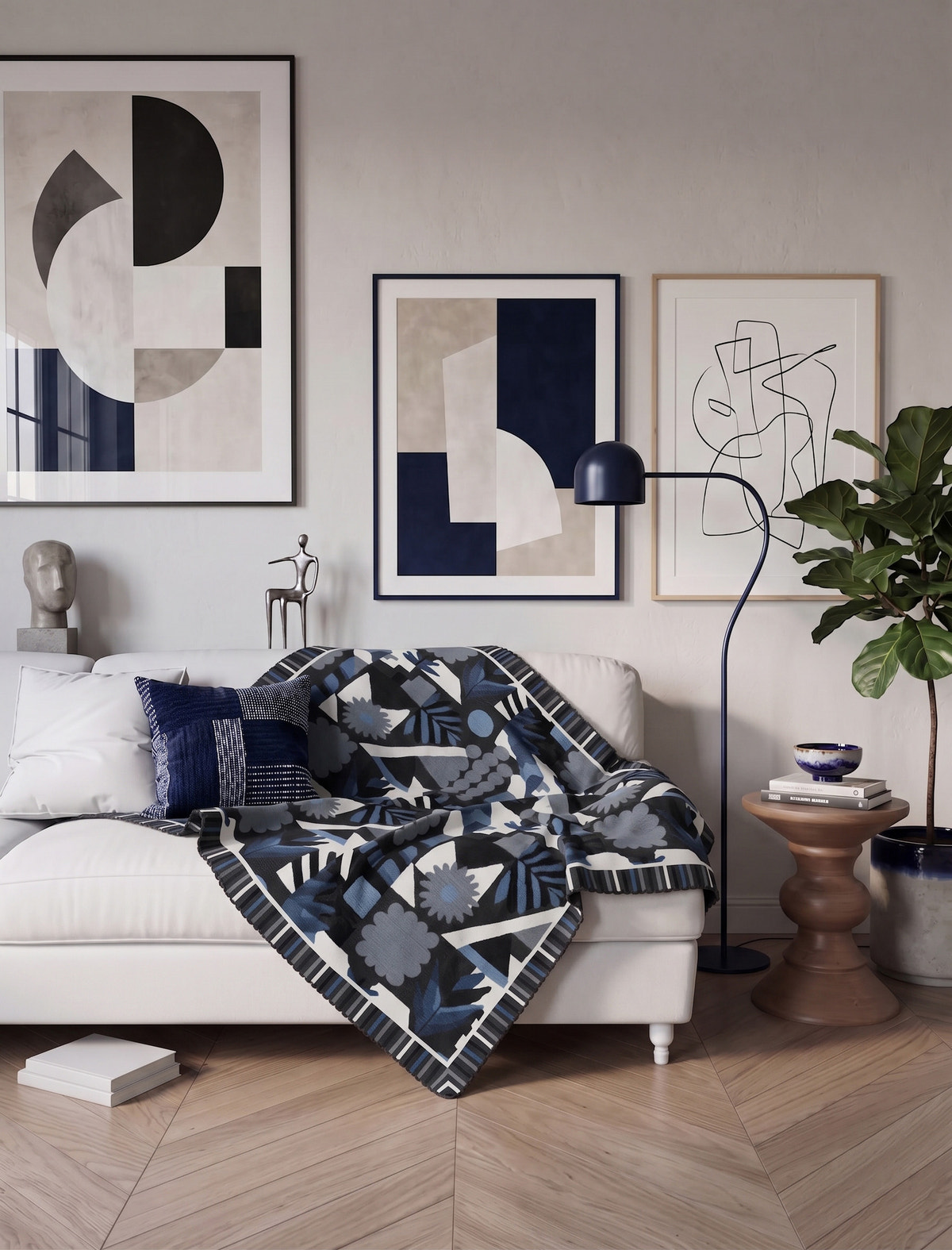 Zinnia Gray Blue Leaf Blanket