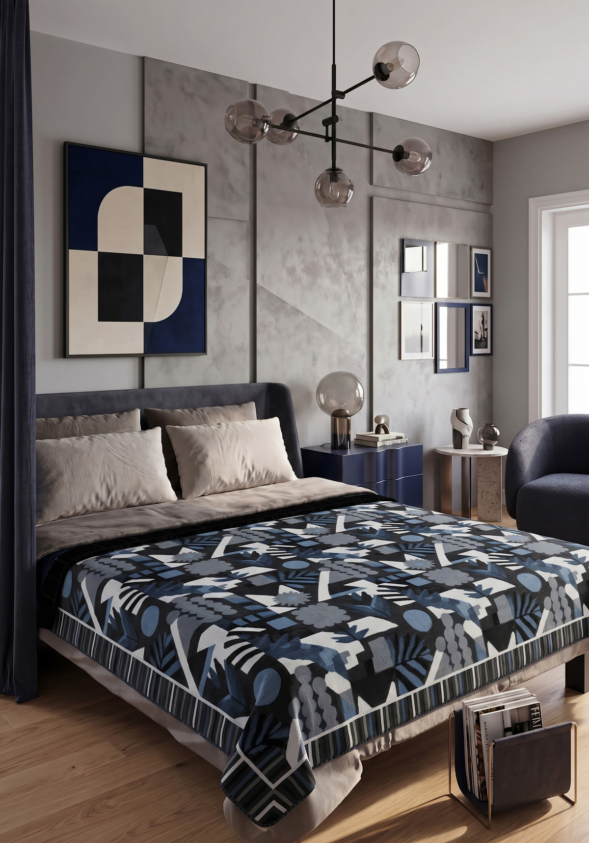 Zinnia Gray Blue Leaf Blanket