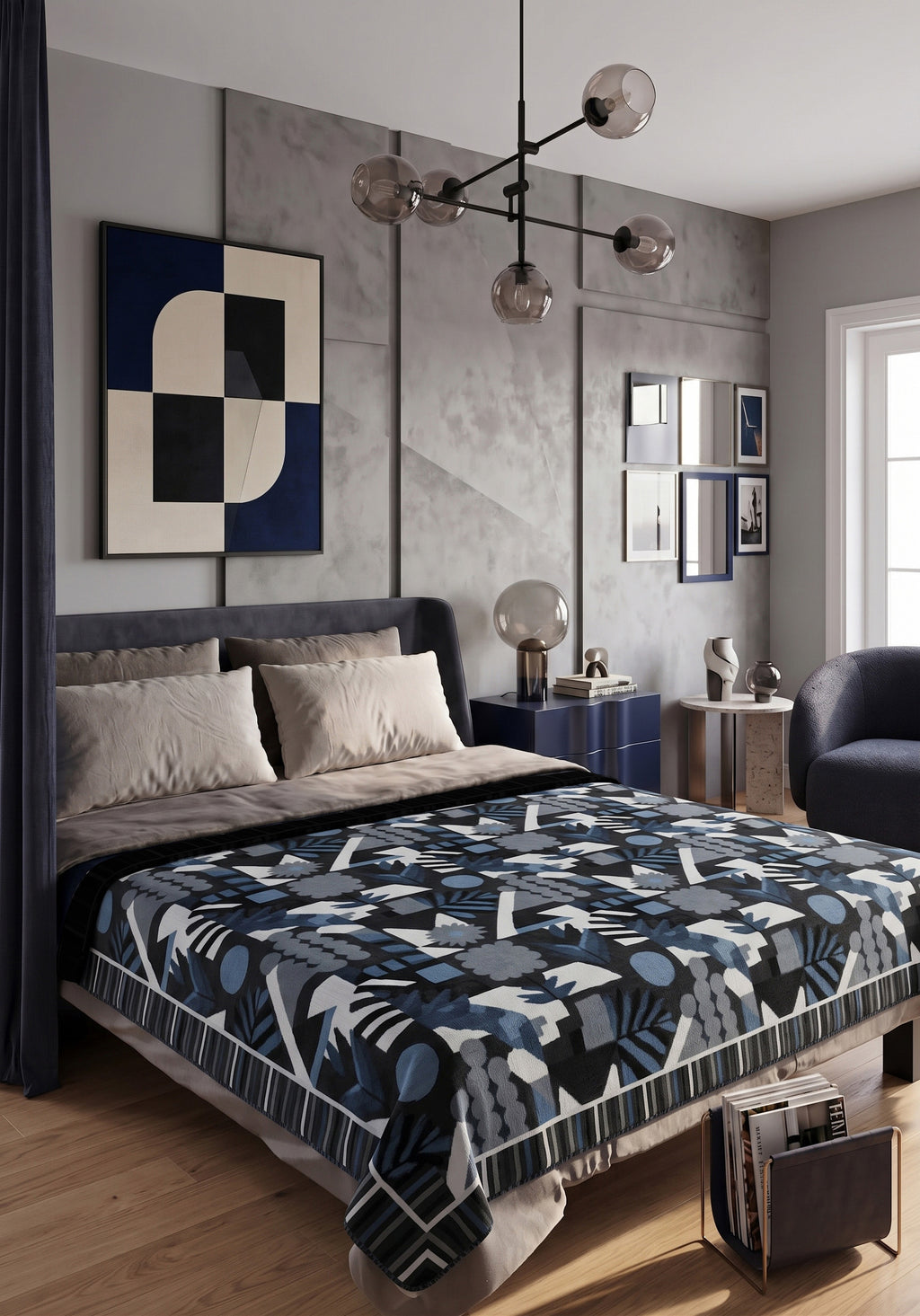 Zinnia Gray Blue Leaf Blanket