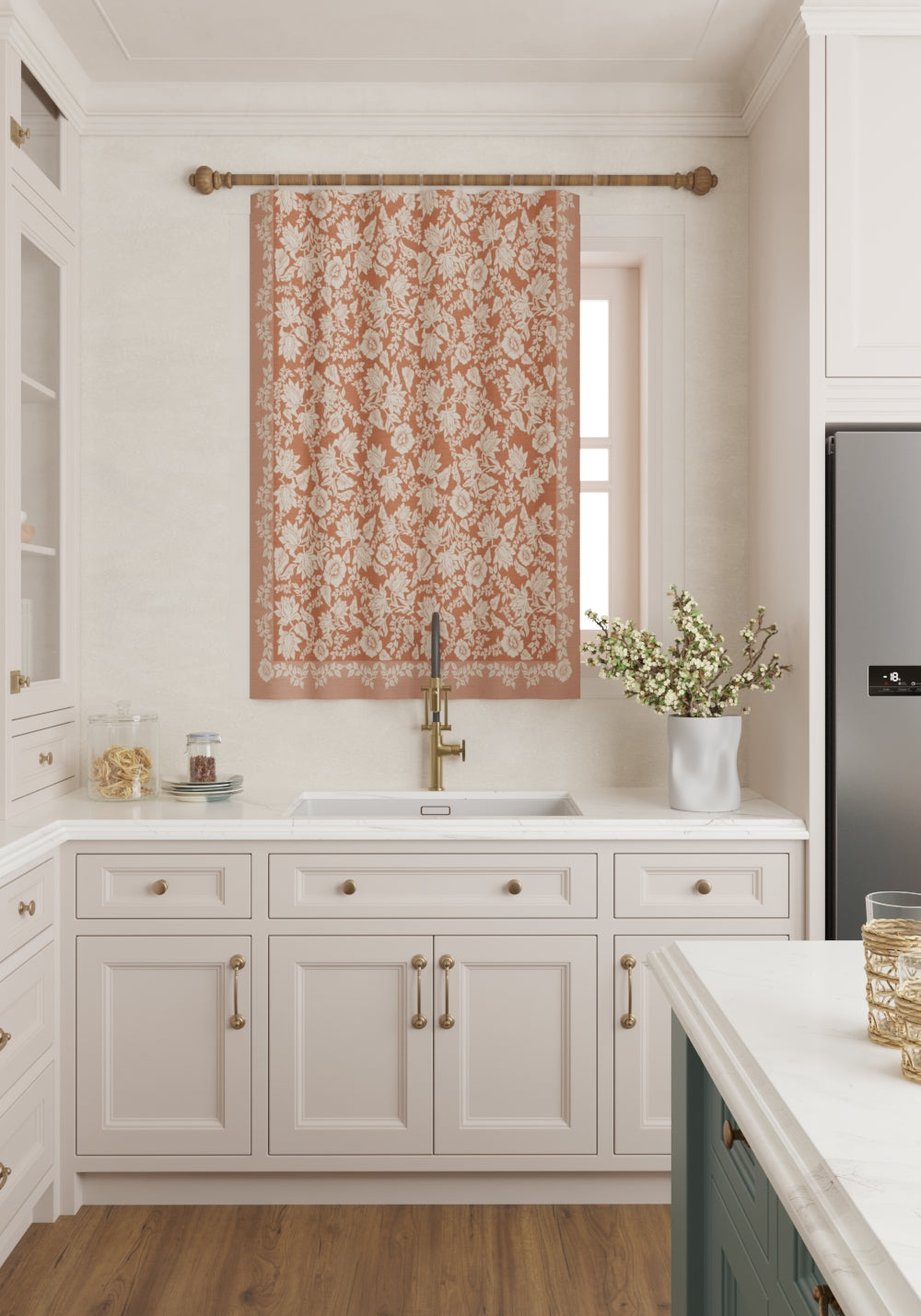 Minora Peach Floral Curtain