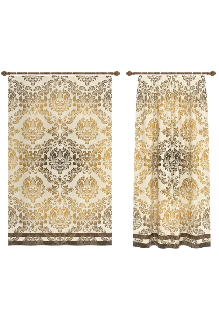 Liliane Damask Brown and Gold Curtain