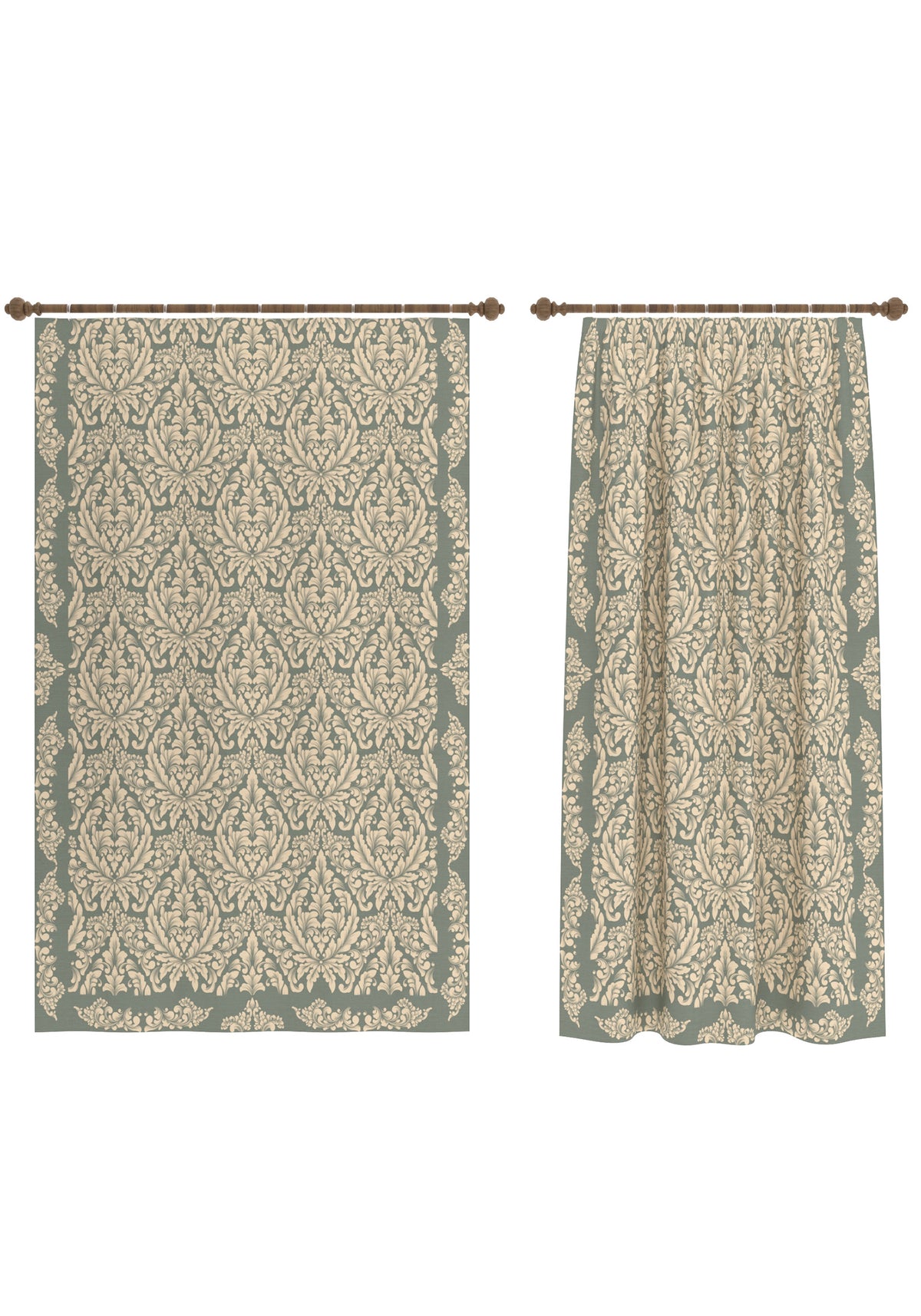 Odessa Sage Green Damask Curtain