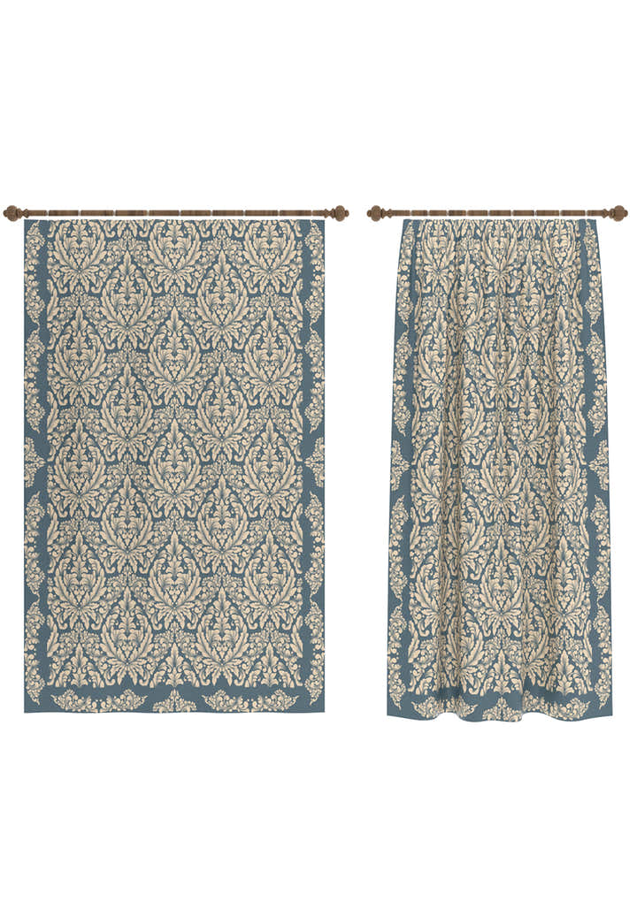 Odessa Dusty Blue Damask Curtain