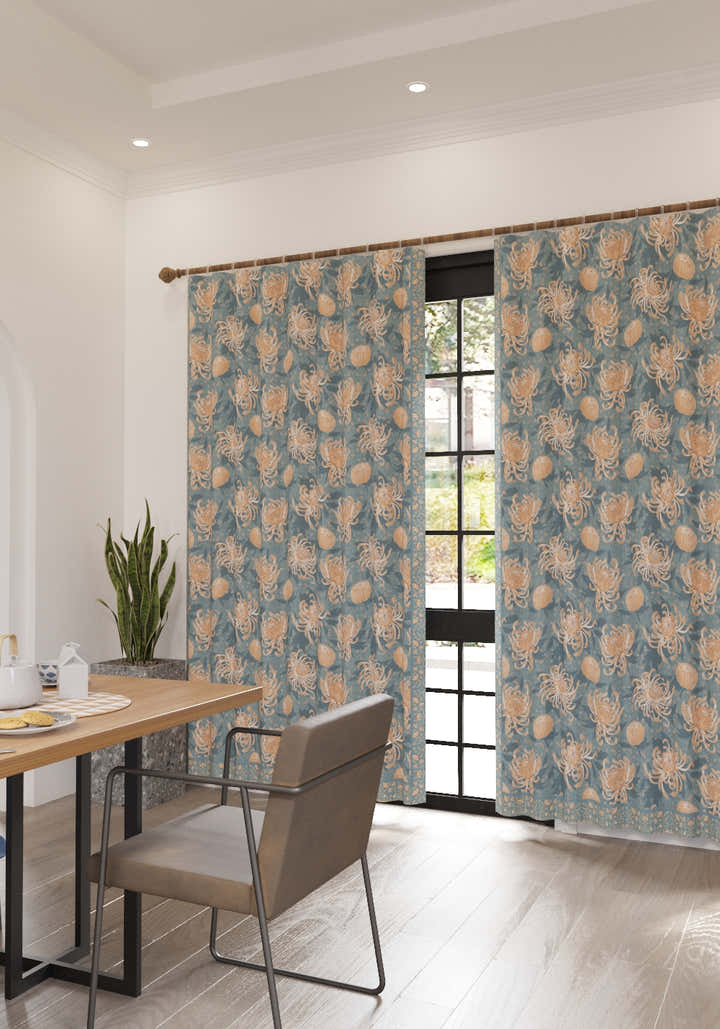 Eulalia Blue Floral Curtain