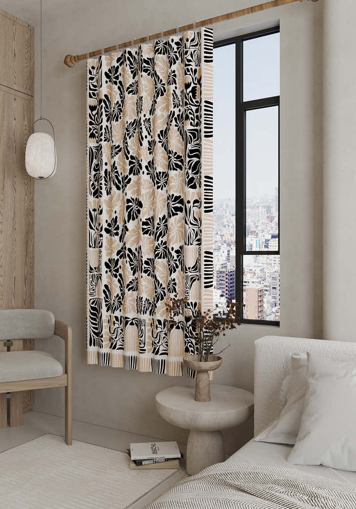 Calanthe Black Blush Floral Curtain