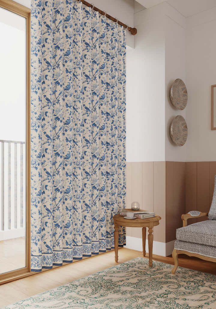 Isolde Blue Toile Curtain
