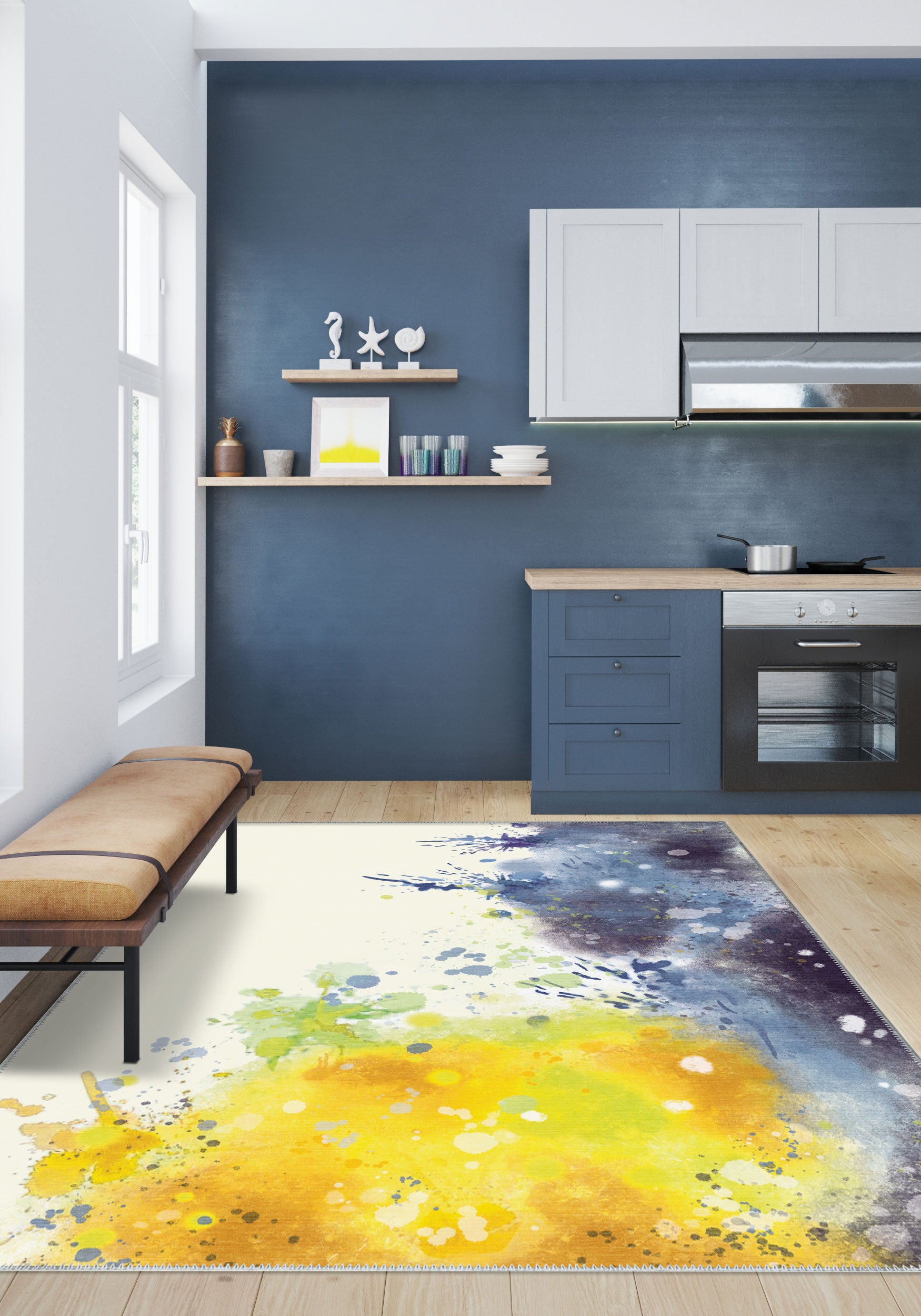Fenwick Yellow Blue Washable Rug