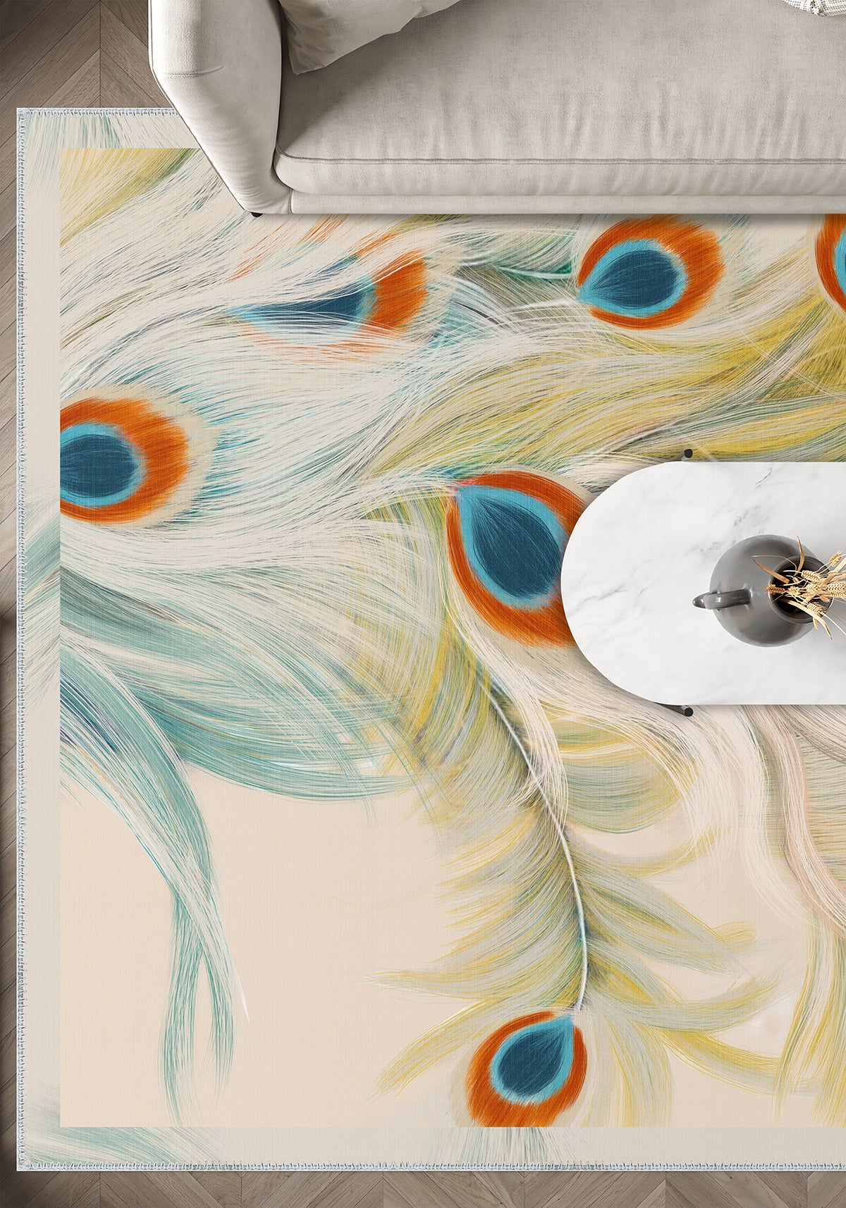 Rydian Cream Peacock Rug