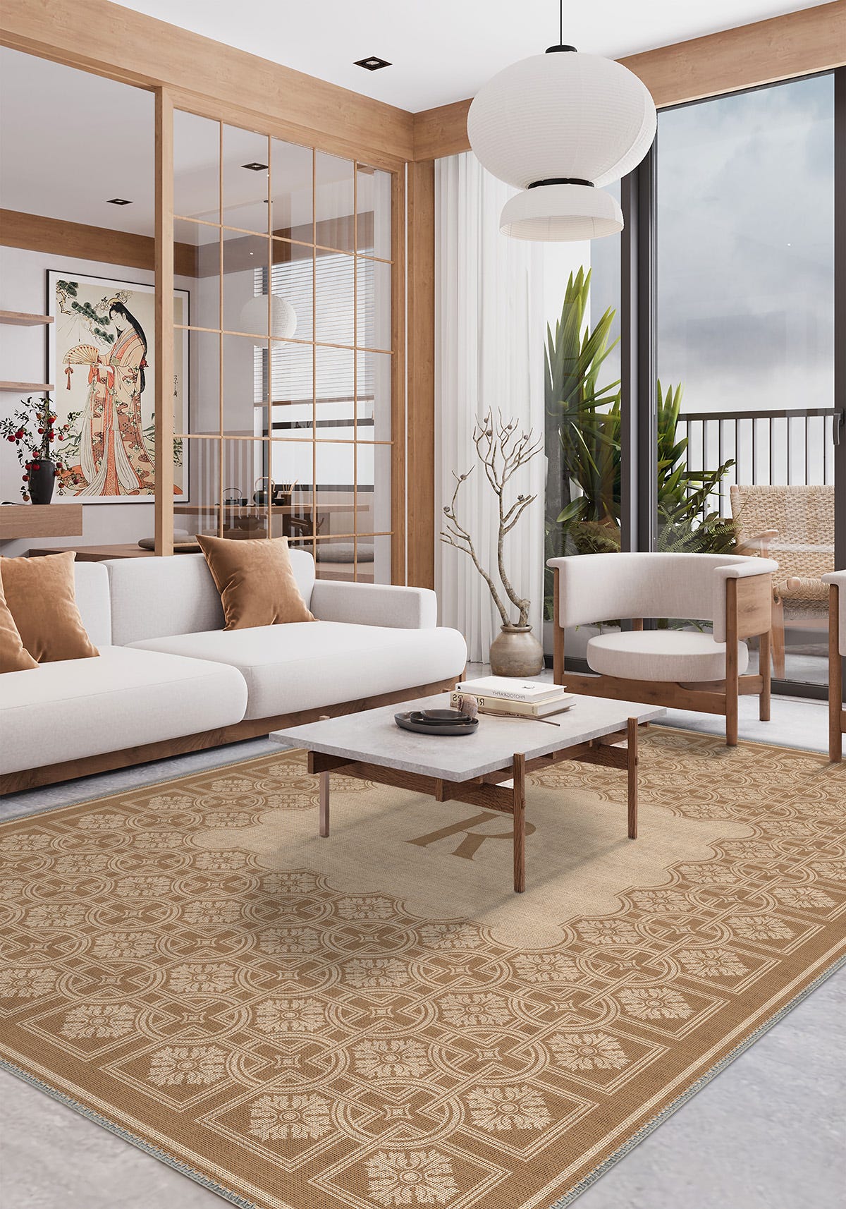 Marisa Beige Customizable Monogram Rug