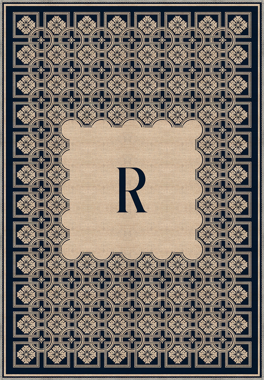 Maris Navy Monogram Personalised Rug | Rugette