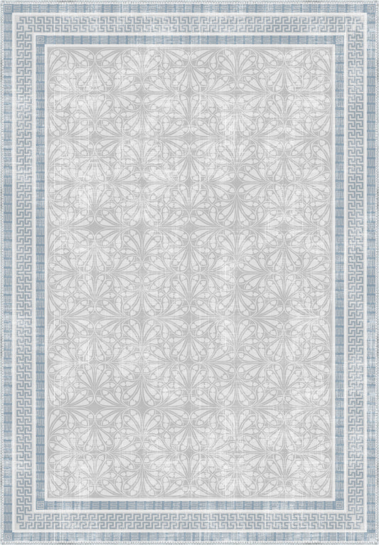 Alexis Blue Bordered Grey Rug