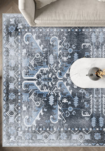 Grace Blue Erased Washable Rug