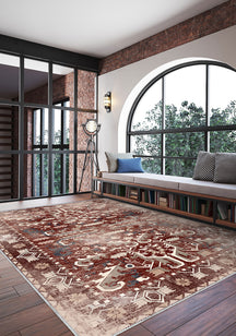 Grace Erased Burgundy Washable Rug