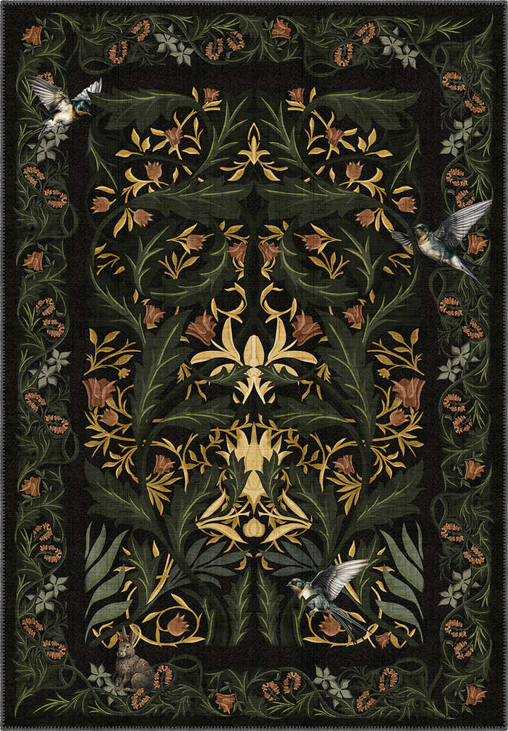 Merillo Black Botanical Rug