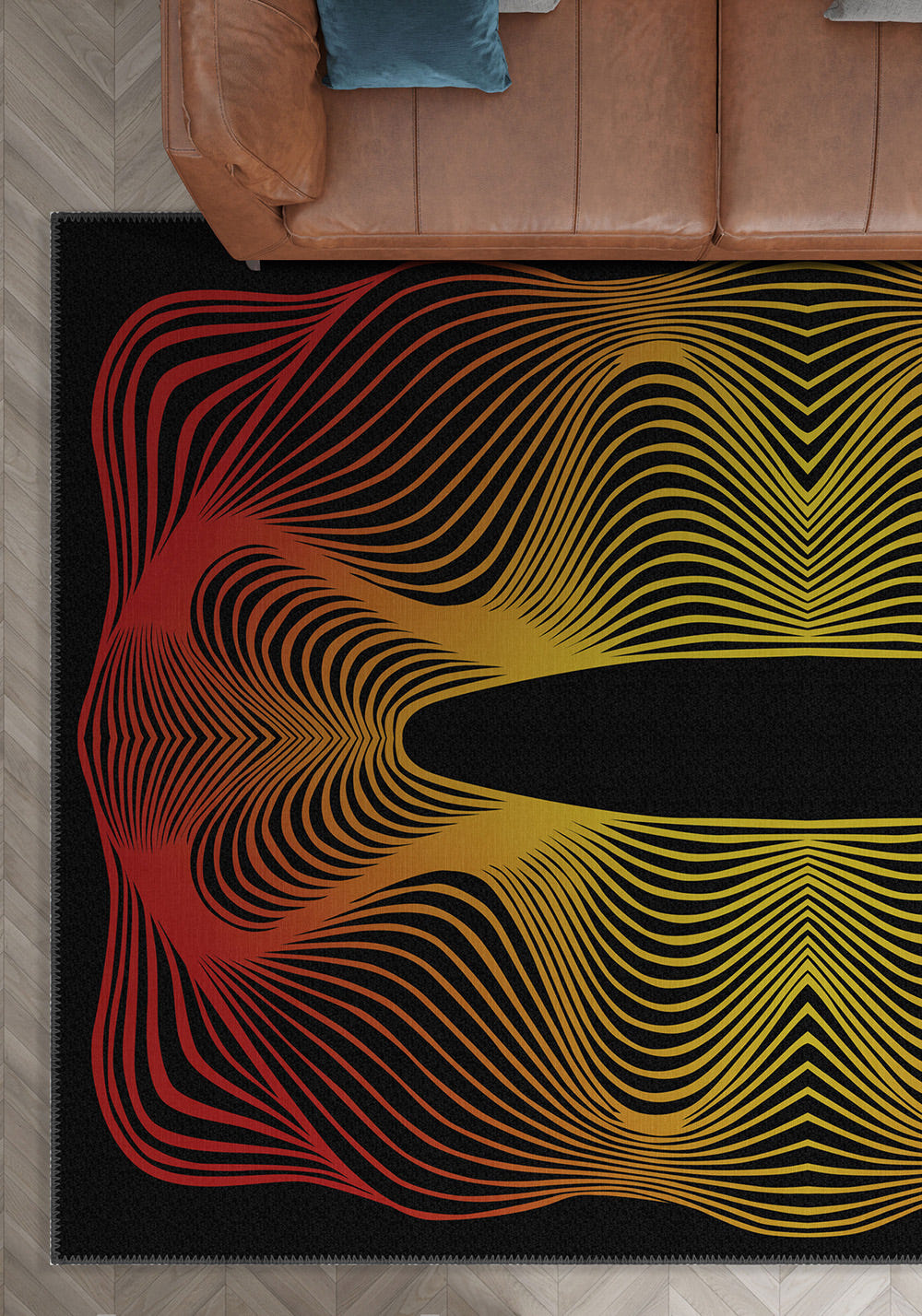 Optio Black Orange Psychedelic Art Rug