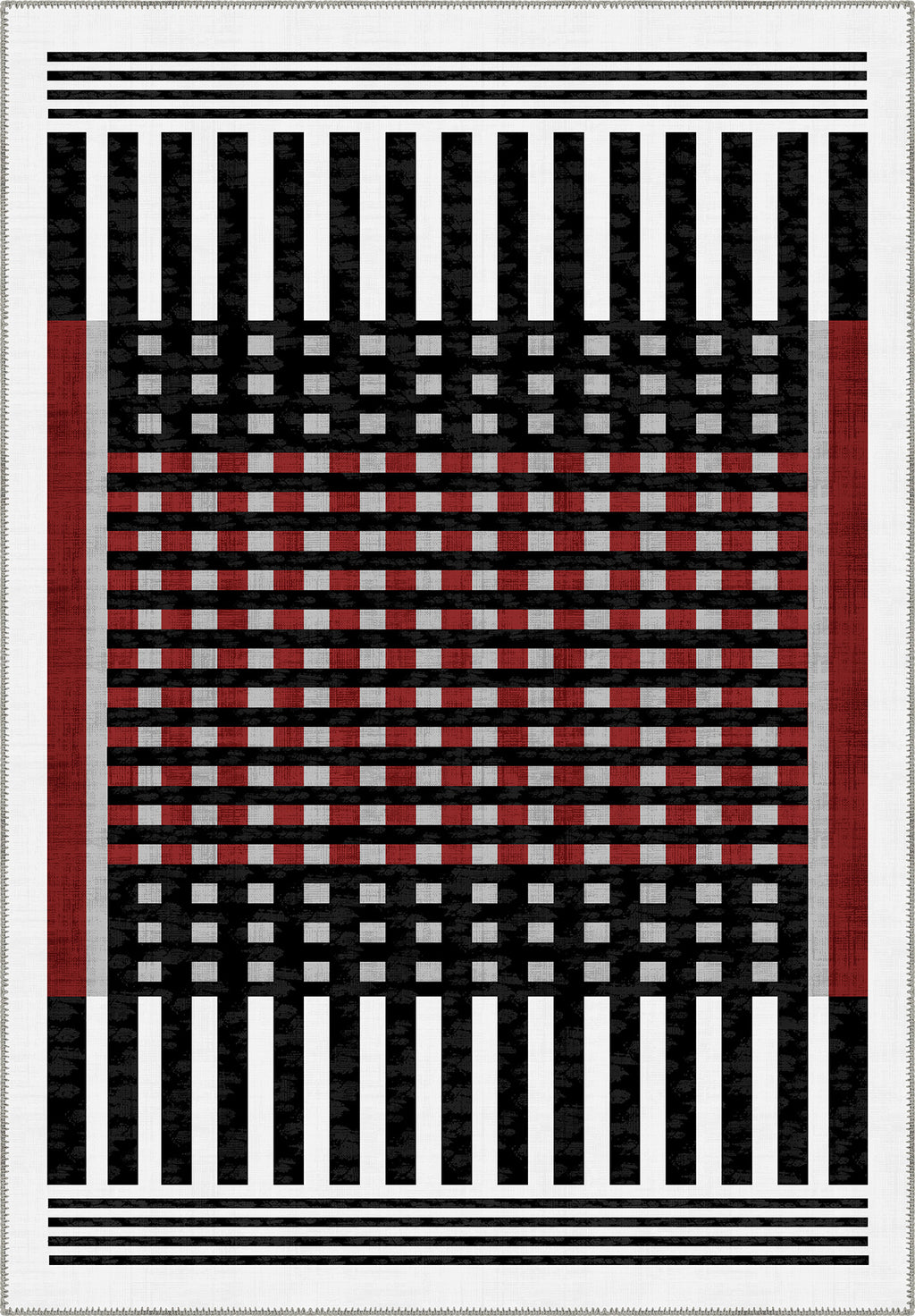 Quillon Black and White Striped Rug
