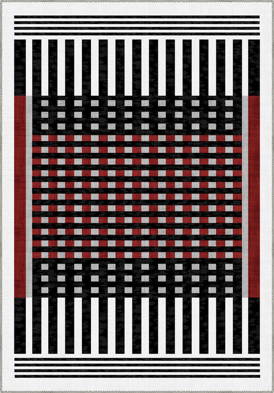 Quillon Black and White Striped Rug