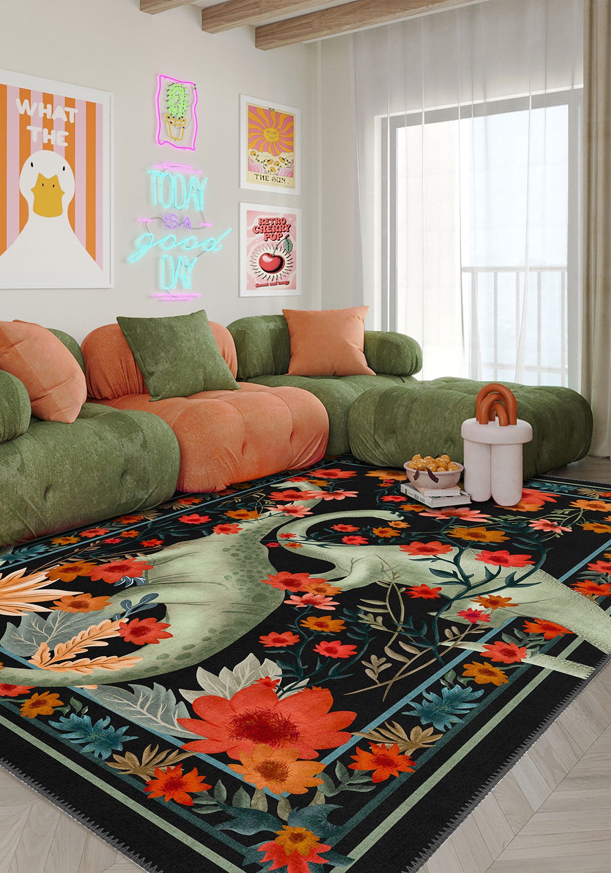 Nola Floral Dinosaur Rug