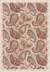 Brown paisley rug on a cream background.