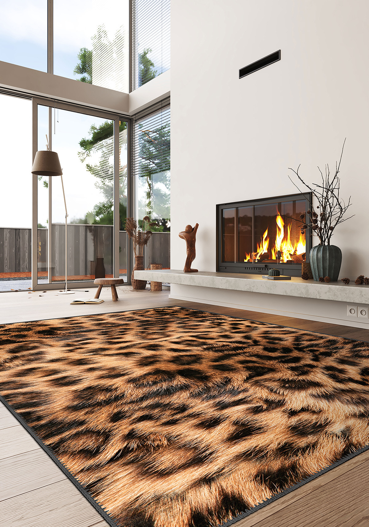 Zarela Leopard Faux Fur Rug (Printed Rug - No fur)