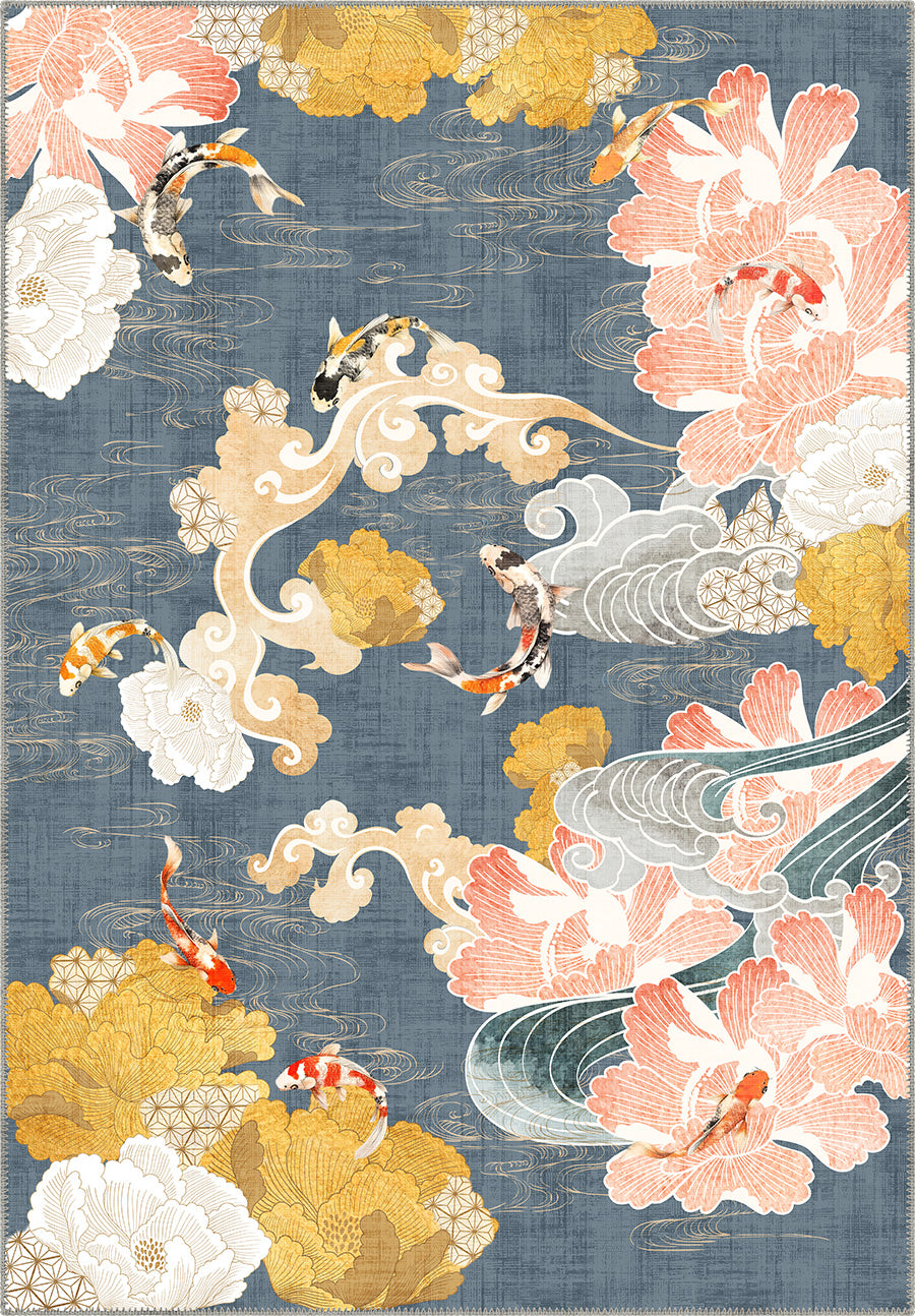 Saiki Rug Suki Floral Koi Rug | Rugette Japanese Rug
