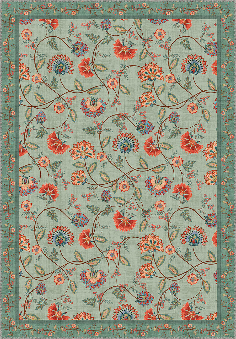 Green floral paisley rug