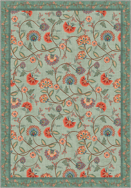 Green floral paisley rug