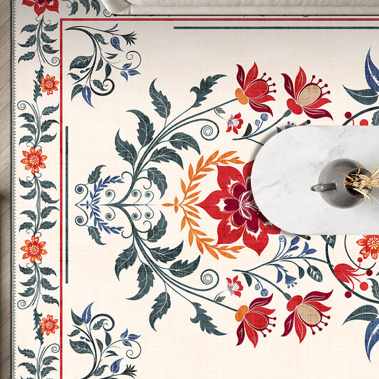 White floral rug for living room.