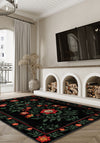 Black floral rug for living room.