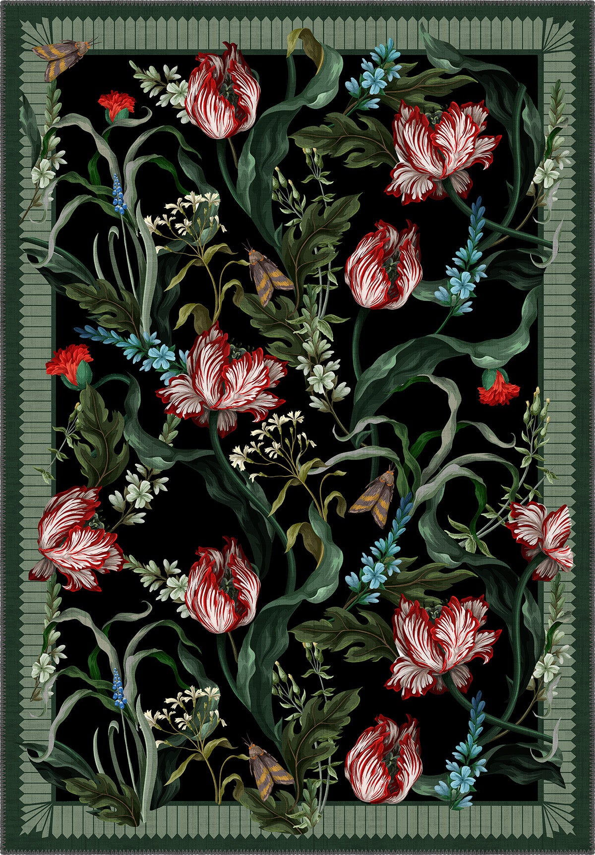 Green Black Botanical Rug