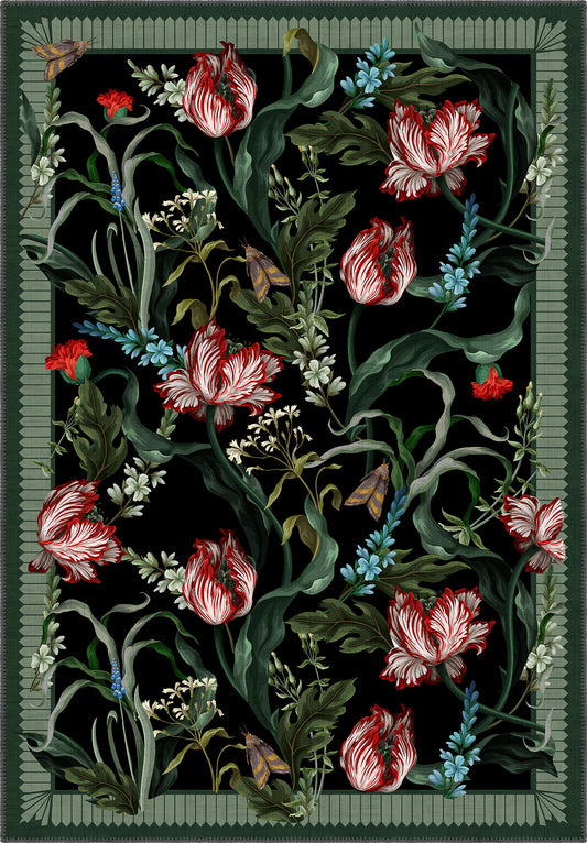 Green Black Botanical Rug