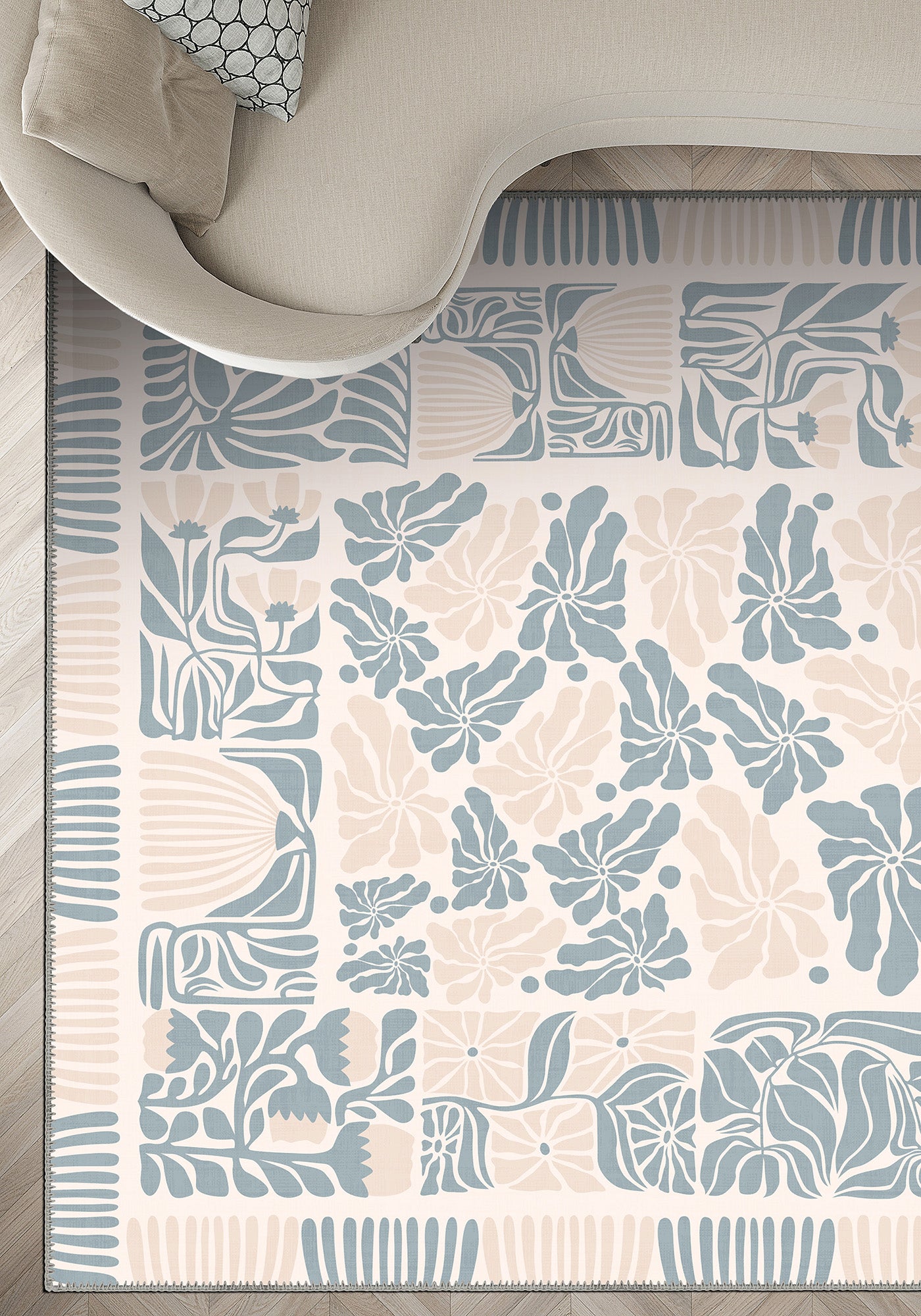 Pastel floral rug for living room.