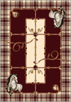 Burgundy plaid rug with equestrian details and horse motifs.