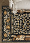 Black floral eclectic rug for living room.