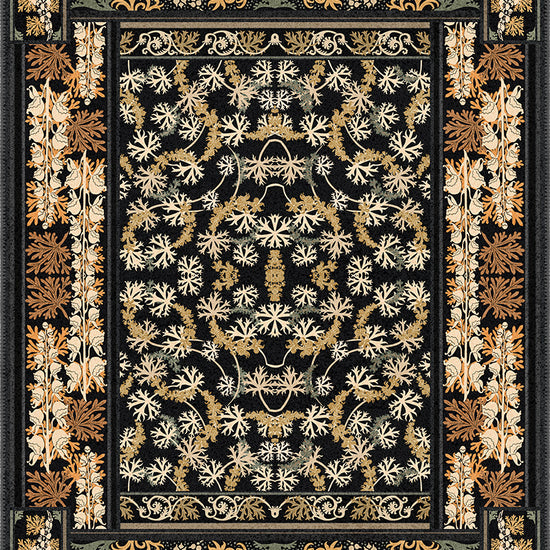 Black floral eclectic rug.