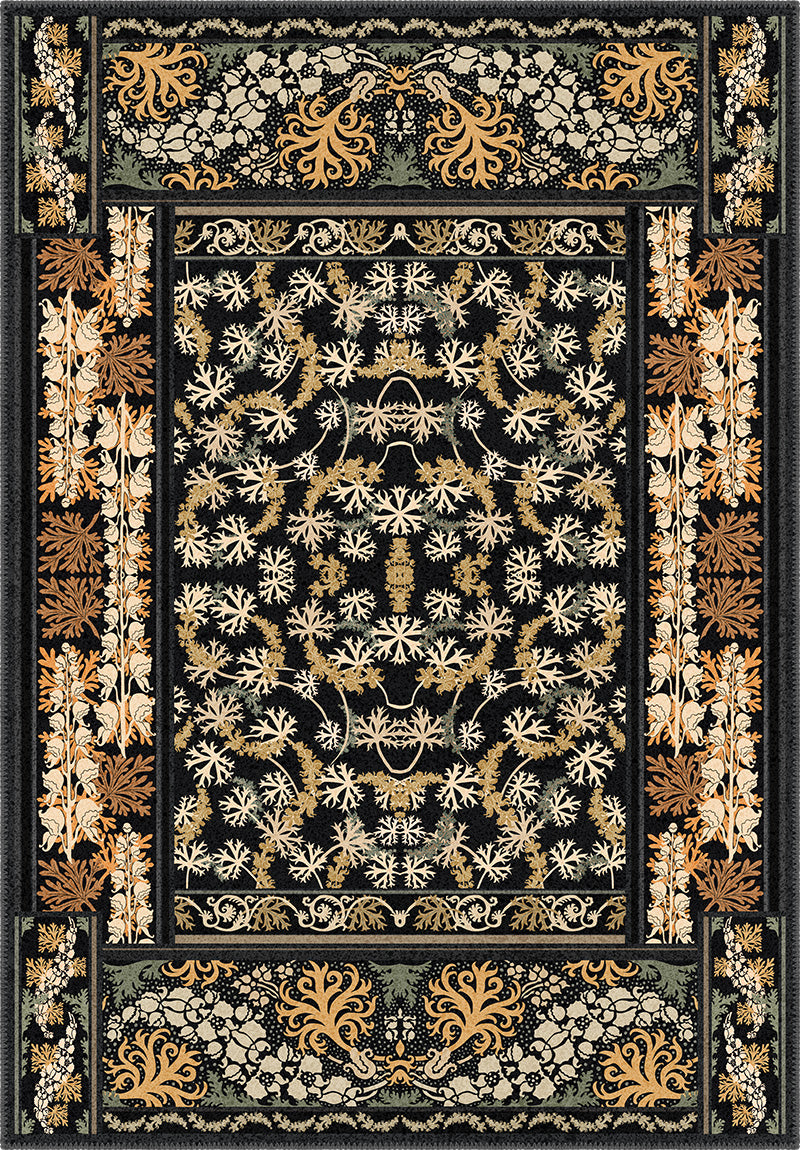 Black floral eclectic rug.