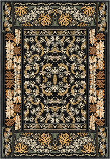 Black floral eclectic rug.