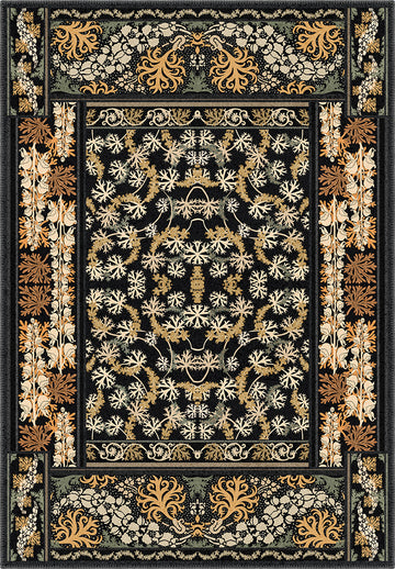 Black floral eclectic rug.